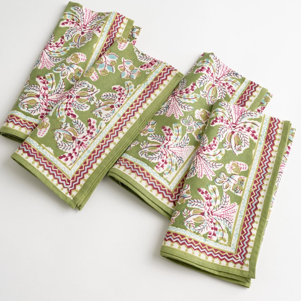 Grecian Palm Fern Green & Magenta Pink Napkins