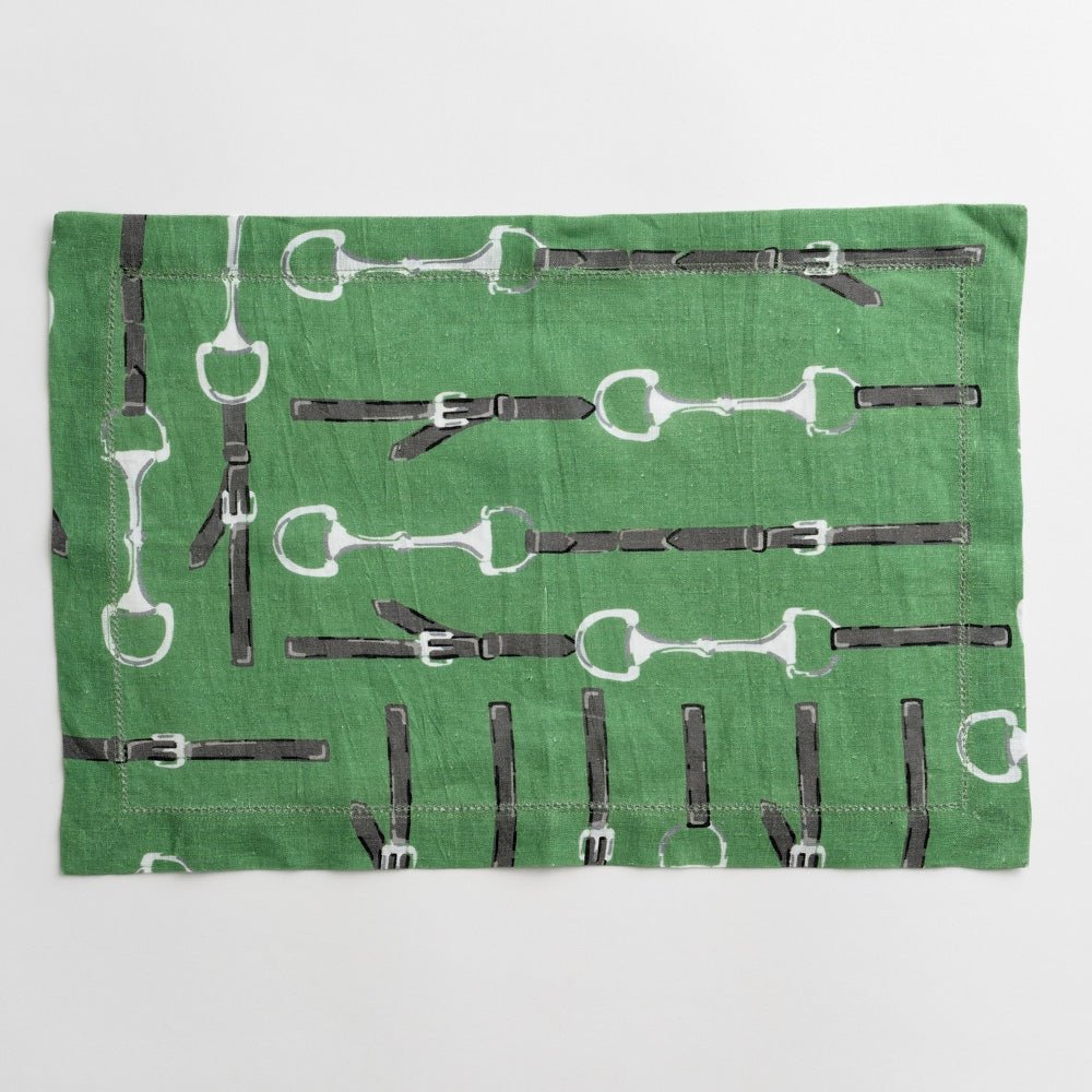 Green linen snaffle & buckle equestrian placemats