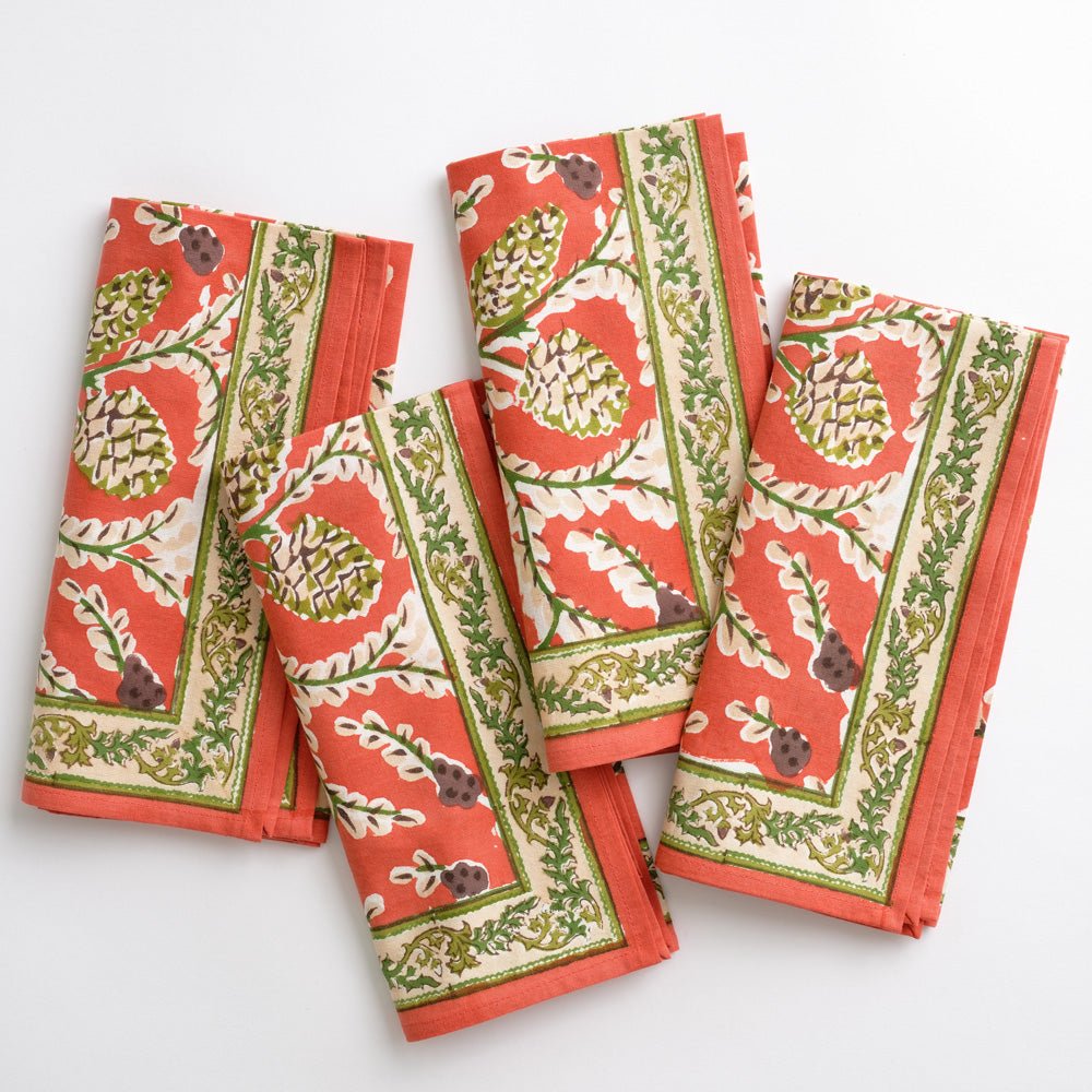 Harvest Pinecone orange & green floral napkins