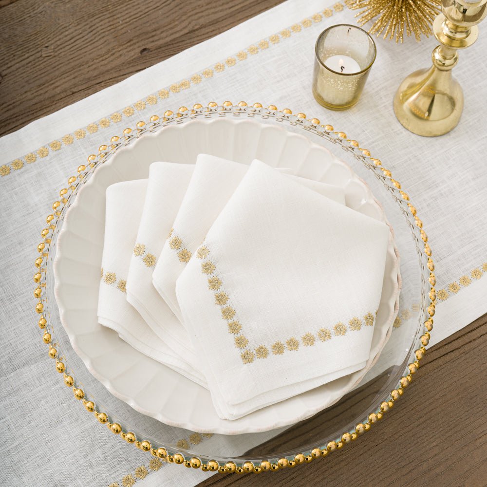 India Hicks Home Medals Gold and White Embroidered Linen Napkins