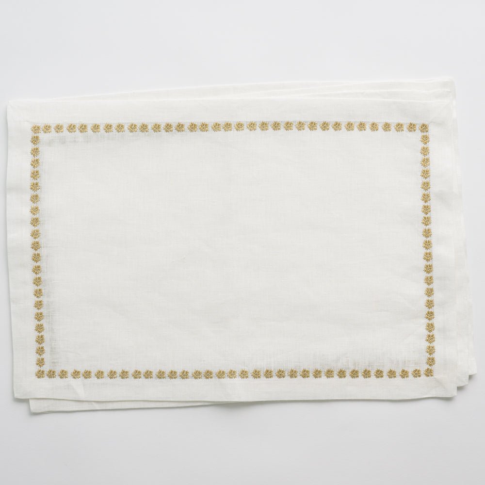 India Hicks Home Medals Gold and White Embroidered Linen Placemats