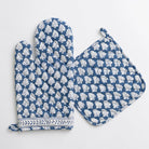 Pom Buti Denim Blue and White Floral oven mitt & pot holder set