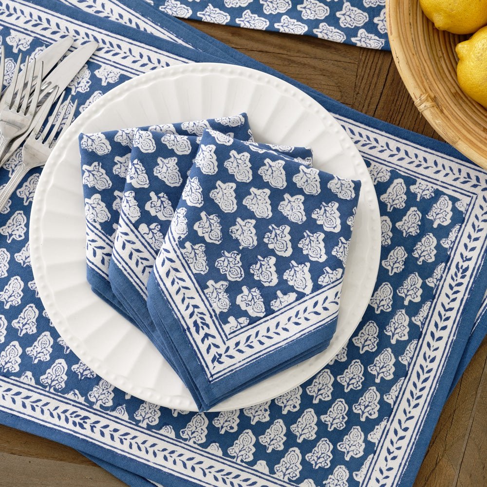 Pom Buti Denim Blue and White Floral Napkins