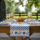 Pom Buti Denim Blue and White Floral Table Runner