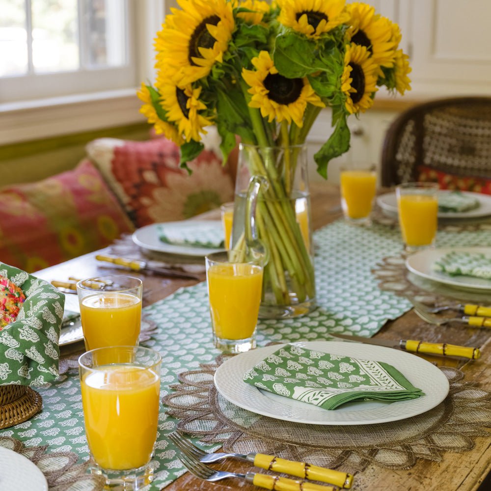 Pom Buti Green Floral Napkins & Table Runner