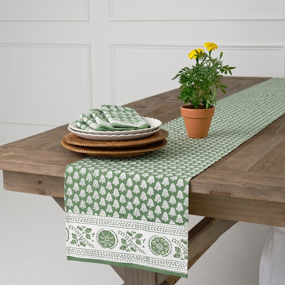 Pom Buti Green & White Floral Table Runner