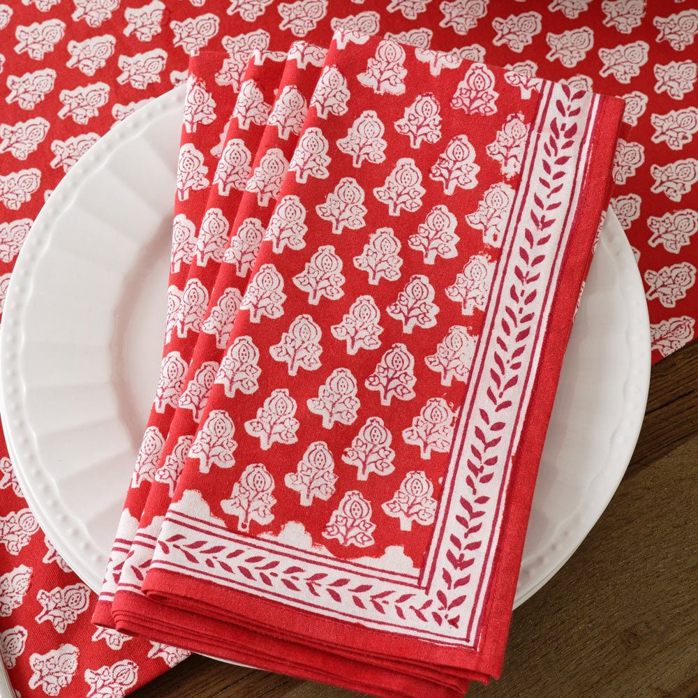 Pom Buti Red & White Floral Napkins