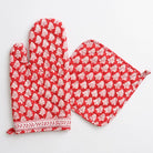 Pom Buti Red & White Floral oven mitt & pot holder set