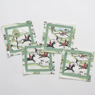 Cocktail napkins with equestrian Hunt Scene print and green ribbon